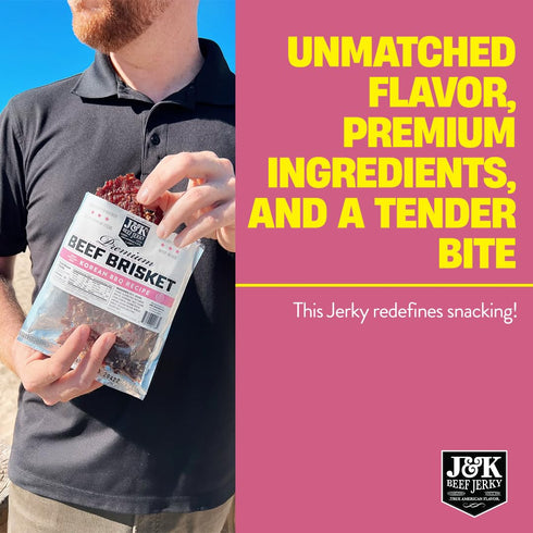 7oz J&K Beef Brisket Jerky - Korean BBQ - Hand Crafted Small Batch American Made Slab Jerky - Bold & Flavorful Snack!