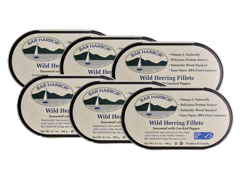 Bar Harbor Wild Herring Fillets Seasoned with Cracked Pepper, 6.7 oz Naturally Wood Smoked