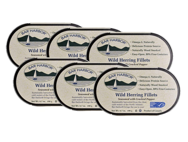 Bar Harbor Wild Herring Fillets Seasoned with Cracked Pepper, 6.7 oz Naturally Wood Smoked