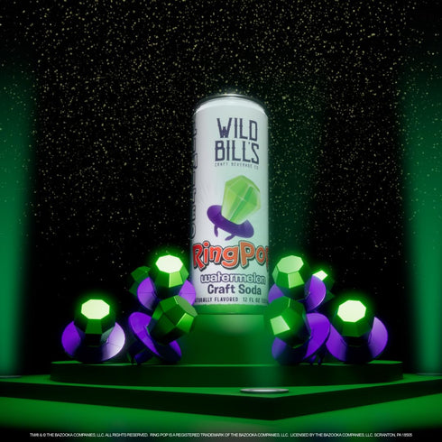 12 Oz 12 Pack Wild Bills Watermelon Ring Pop Craft Soda Pop Soft Drinks - Pure Cane Sugar, No HFCS, Caffeine Free