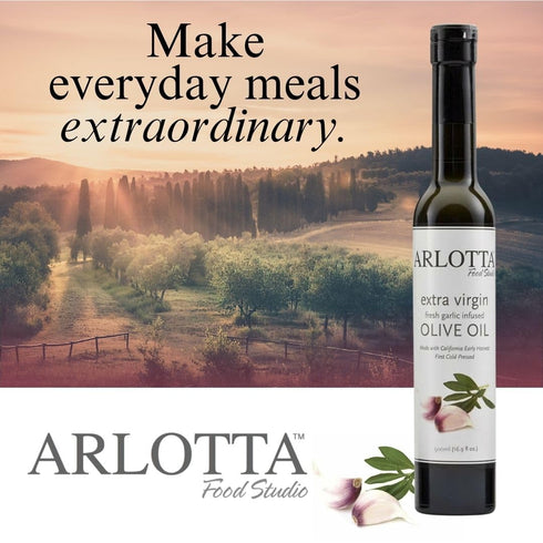 500ml Organic Garlic Infused Extra Virgin Olive Oil Cold Pressed | California EVOO Kosher by Arlotta Food Studio |