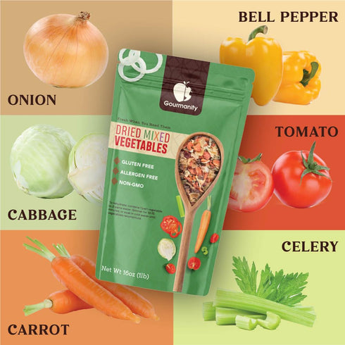 1lb Tasty Vegetable Soup Blend, Dehydrated Vegetables for Ramen Toppings, Stews, and Emergency Food, Bulk Resealable
