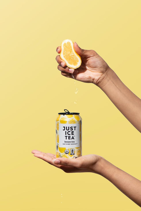 12-Pack (12oz Just Ice Tea, Lemon Flavored Black Iced Tea, Cans), USDA Certified Organic, Real Brewed, Low Calorie, No