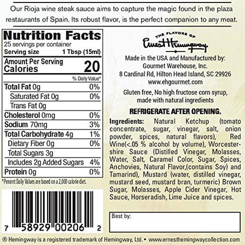 Flavors of Ernest Hemingway Sauces, Matador Steak Sauce, 12ozs, 2 Pack, Gluten Free, No MSG, No HFCS