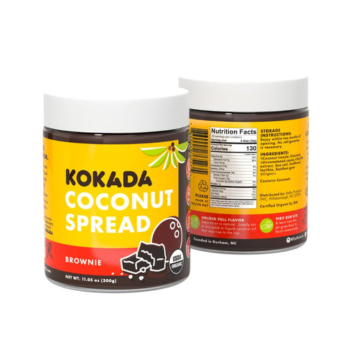 (11oz Kokada Coconut Spread, Brownie Jar) - Peanut Free, School Safe Snack, Organic Ingredients, Vegan, Gluten Free