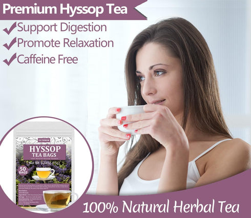 50 Premium Hyssop Tea Bags, Made with Natural Hyssop Flowers, Support Digestion & Promote Relaxation, No Artificial