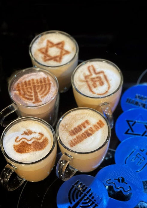 3D Kitchen Art Set 8 3.5-Inch-Scale of Hanukkah Stencils for Cappuccino, Sufganiyot, Pancakes, Bread, Hot Cocoa & Hot