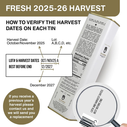 2025/26 (400+mg/kg), 16.9 oz P.J. KABOS Fresh Harvest, High Phenolic Natural Greek Extra Virgin Olive Oil, Kosher