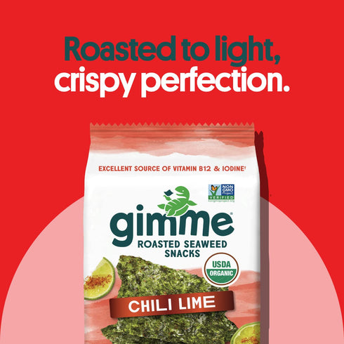Gimme 6 Count, Omega3s Seaweed Organic Premium Roasted Seaweed Snacks, Chili Lime, Keto, Vegan, Gluten-Free, Great