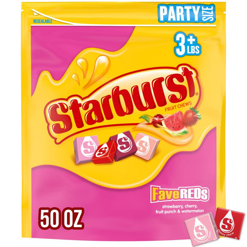 STARBURST FaverREDs Fruit Chews Chewy Candy, Party Size, 50 oz Bag