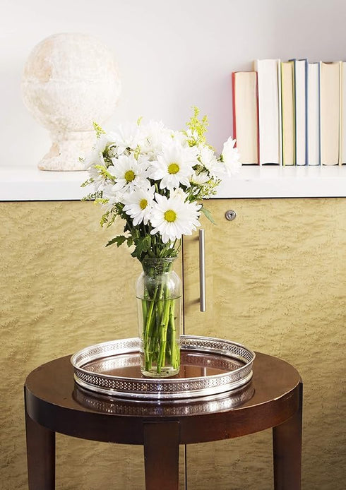 10 5 KaBloom - Bouquet of White Daisy with Yellow Aster -With Vase - Fresh Flowers for Birthday, Valentine's & Mother's