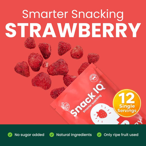 Snack IQ 12 Packs 10G Freeze Dried Strawberries - Sliced Strawberry Chips No Sugar Added - Freeze Dried Fruit Snacks