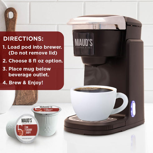 18 100% Maud's Cherry Flavored Coffee Pods, ct, Medium Roast Flavored Coffee in Single Serve Pods Arabica Beans