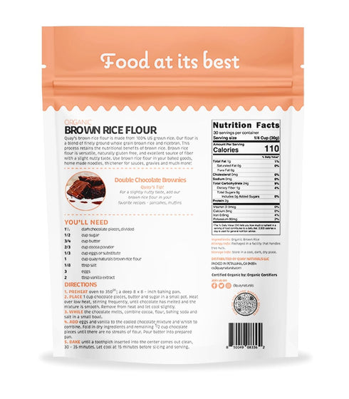 2 lb Quay Naturals Organic Brown Rice Flour Finely Milled Gluten Free, NonGMO, Whole Grain, Vegan Baking Flour, Stone