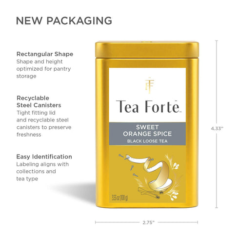 35-50 Tea Forte Sweet Orange Spice Premium Loose Leaf Caffeinated Black Tea Blend Canister, Makes Cups