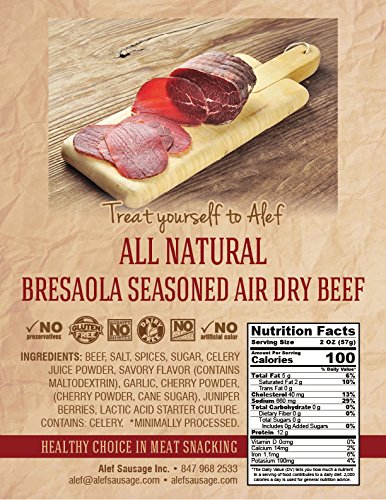 ALEF (3 packages 3 oz. Uncured Bresaola seasoned Air Dry Beef / each) NITRATE FREE, NITRITE FREE, MSG FREE, DAIRY FREE