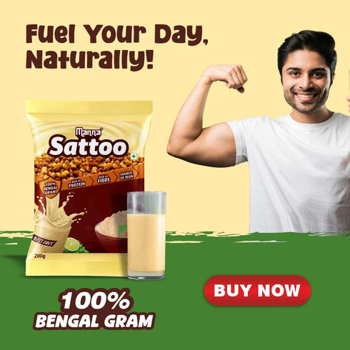 1 (500g 2 Packs) Manna Sattu/Sattoo Drink Mix (Natural) - Indian Protein Mix, High Fibre, Healthy Roasted Chickpeas