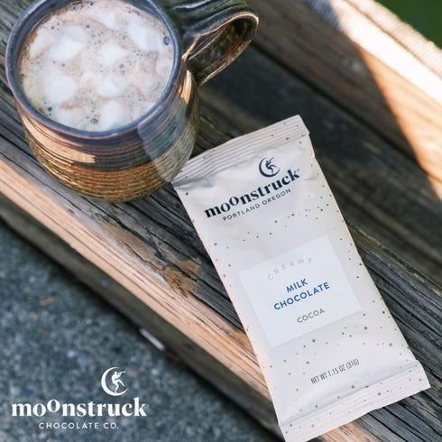 Packets, 8 Count (Pack 1) Moonstruck Chocolate Single Serve Creamy Milk Chocolate Hot Chocolate