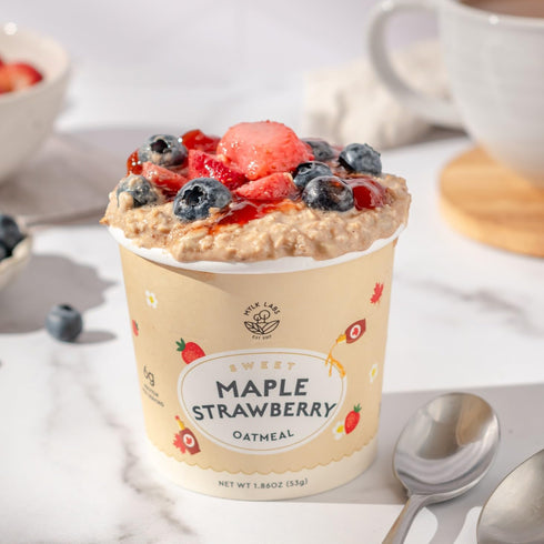 6 Pack Mylk Labs Maple Strawberry Protein Oatmeal Cups, Whole Grain, Low Sugar, High Fiber Breakfast with Low Sodium
