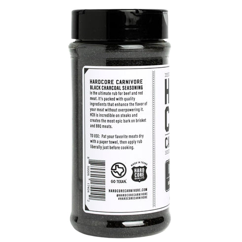 Hardcore Carnivore Black - Activated Charcoal Meat Seasoning Rub (13 oz Shaker), Texas-Made Blend for BBQ and Grilling