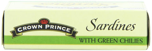 4.25-Ounce (Pack 12) Crown Prince Sardines with Green Chilies, Cans