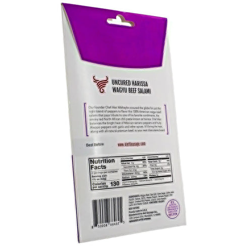 3 Oz (1 Pack) Premium Uncured All Natural Grass Fed Harissa Wagyu Dry Sliced Salami Gourmet - Artisanal Charcuterie