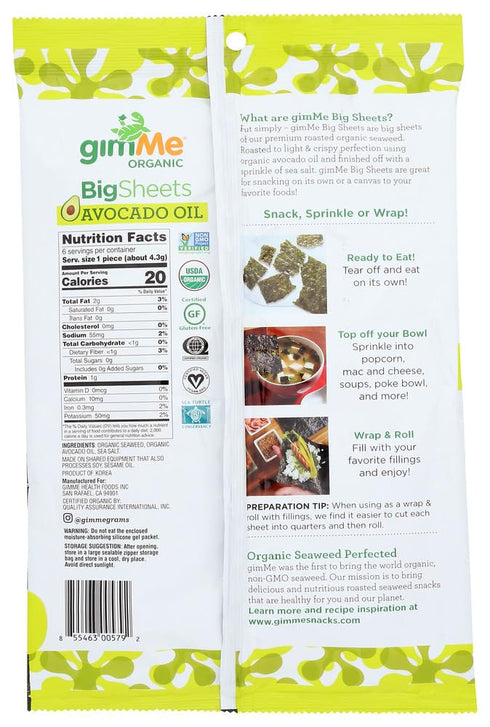 Gimme 0.92 Oz Organic Avocado Oil Sea Salt Roasted Seaweed