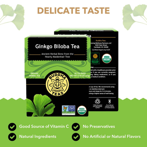 Buddha Teas Ginkgo Biloba Organic Herbal Tea - 18 Tea Bags for Cognitive Balance & Overall Health