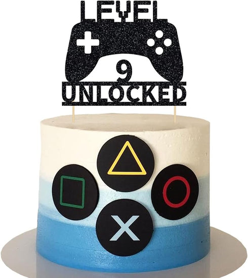 Level 9 Unlocked Cake Topper, Video Game Cake Topper for 9th Birthday Party Decoration