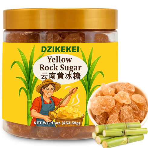 dzikekei 16oz Yellow Rock Sugar Crystals - 100% Natural Made from Cane Sugar,