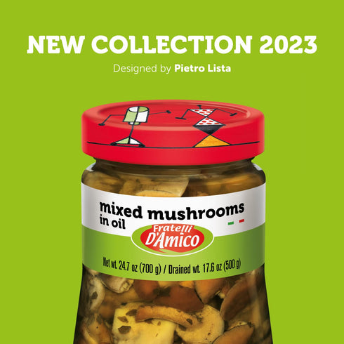 24.7 oz (700 FRATELLI D'AMICO - Mixed Mushrooms in oil, Family-Size, g), Italian Appetizer, NON-GMO