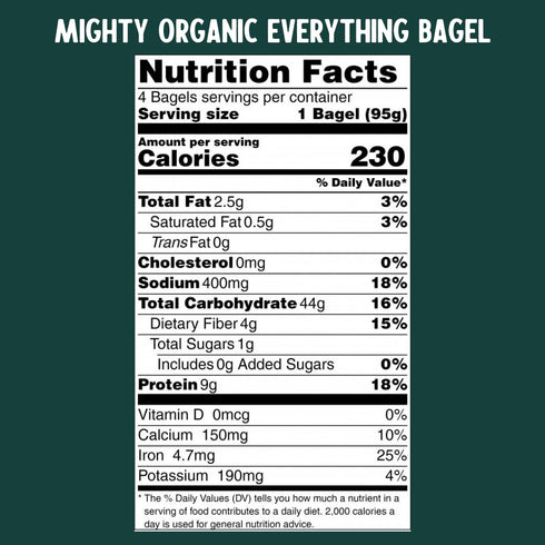 4 count 12oz. One Mighty Mill Whole Wheat Everything Bagels |
