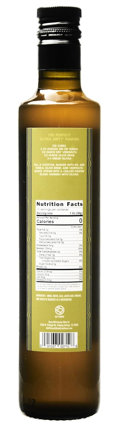 Country (16.9 Oz) Texas Hill Olive Co. Extra Dirty Martini Olive Juice Premium Olive Brine for Bold Flavor, Classic
