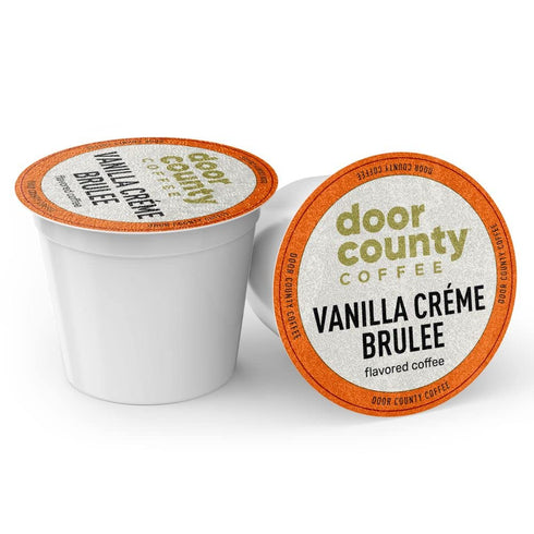 Door County Coffee - Vanilla Creme Brulee Flavored Ground Coffee - Medium Roast, Single Serve Cups (10 Count)