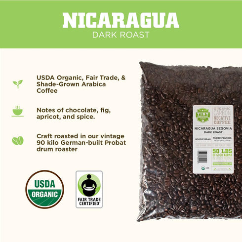 3 Tiny Footprint Coffee - Fair Trade Organic Nicaragua Segovia Dark Roast | Whole Bean Coffee | USDA Organic | Fair