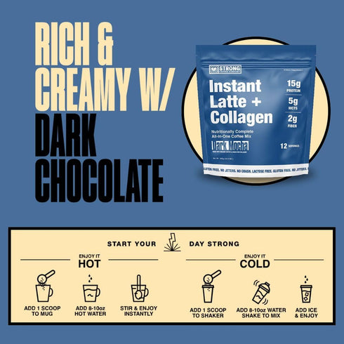 15g 12 Strong Coffee Co. Dark Mocha Instant Latte | Organic Coffee with Collagen Protein | Lions Mane & L-Theanine |