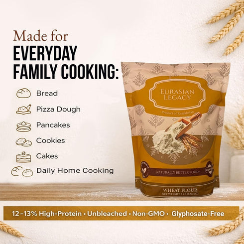 3 lb Eurasian Legacy Non-GMO, Unbleached, Glyphosate-Free, High-Protein Wheat Flour, Perfect for Bread & Baking