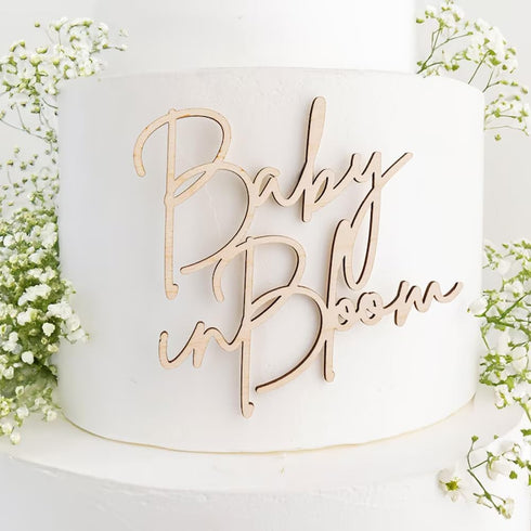 Hsybdnsk Baby in Bloom Side Cake Topper, Wooden Baby Shower Gender Reveal Cake