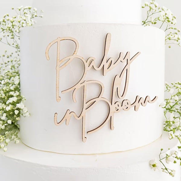 Hsybdnsk Baby in Bloom Side Cake Topper, Wooden Baby Shower Gender Reveal Cake