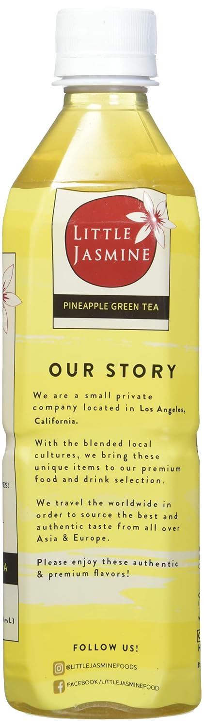 16.9 Oz (Pack 12) Little Jasmine Pineapple Green Tea, Sweetened with Cane Sugar, Real Fruit Juice, No Artificial