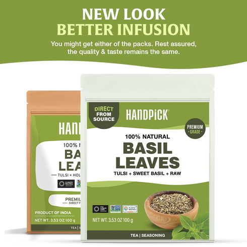 40 (100g/ 3.5oz) 100% Packed HANDPICK Dried Basil Leaves Servings Non GMO, Gluten Free, Raw Whole Tulsi Leaf, Sourced