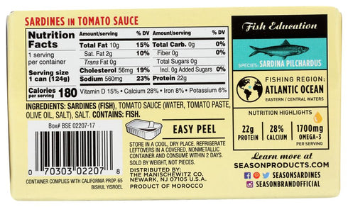 12x 4.38Oz Season's Sardines In Tomato Sauce