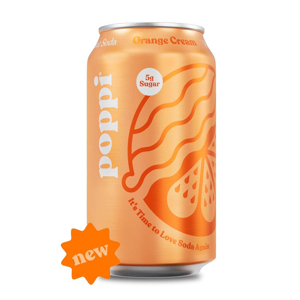 POPPI Sparkling Prebiotic Soda with Apple Cider Vinegar, Seltzer Water & Fruit Juice, Orange Cream, 12oz (12 Pack)