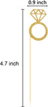50 Pack Gold Glitter Mini Diamond Ring Cupcake Toppers for Marriage, Engagement, Anniversary, Birthday Party Cake Decor