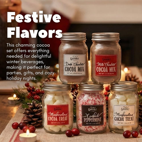 Set, 2-Pack, Hot Chocolate Cocoa Bar Gourmet Cocoa Powder, Marshmallows & Peppermint Candy Kit, Winter Holiday Gift