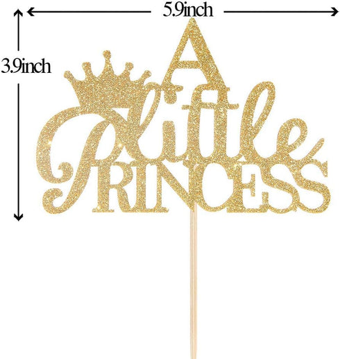 A Little Princess with Crown Cake Topper - Gold Glitter Baby Birthday Party Decoration