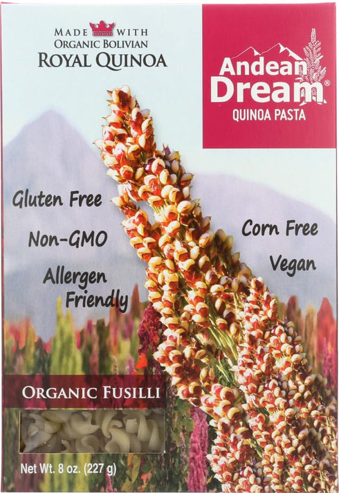 Andean Dream Organic Quinoa Pasta Fusilli Gluten Free 8 oz Box by