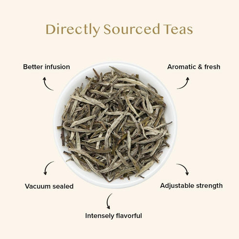 VAHDAM Silver Pine Needle White Tea Loose Leaf, 50g, Caffeine Free, Gluten Free