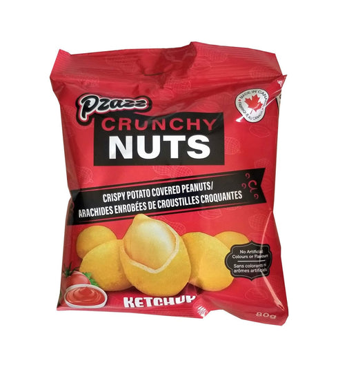 Exclusive Brands 80g/3 oz., Pzazz Crunchy Nuts, Crispy Potato Covered Peanuts, Ketchup Flavored, Bag (Imported from