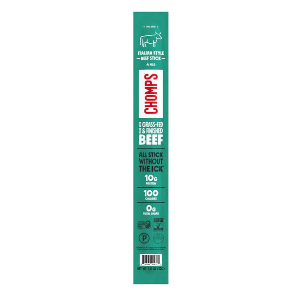 Chomps Italian Style Grass-Fed Beef Stick, 1.15 oz, Keto, Paleo, Whole30, Sugar